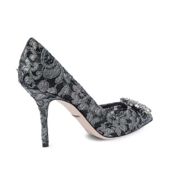 Dolce & Gabbana Black and Silver Lace Heels - Picture 3 of 8
